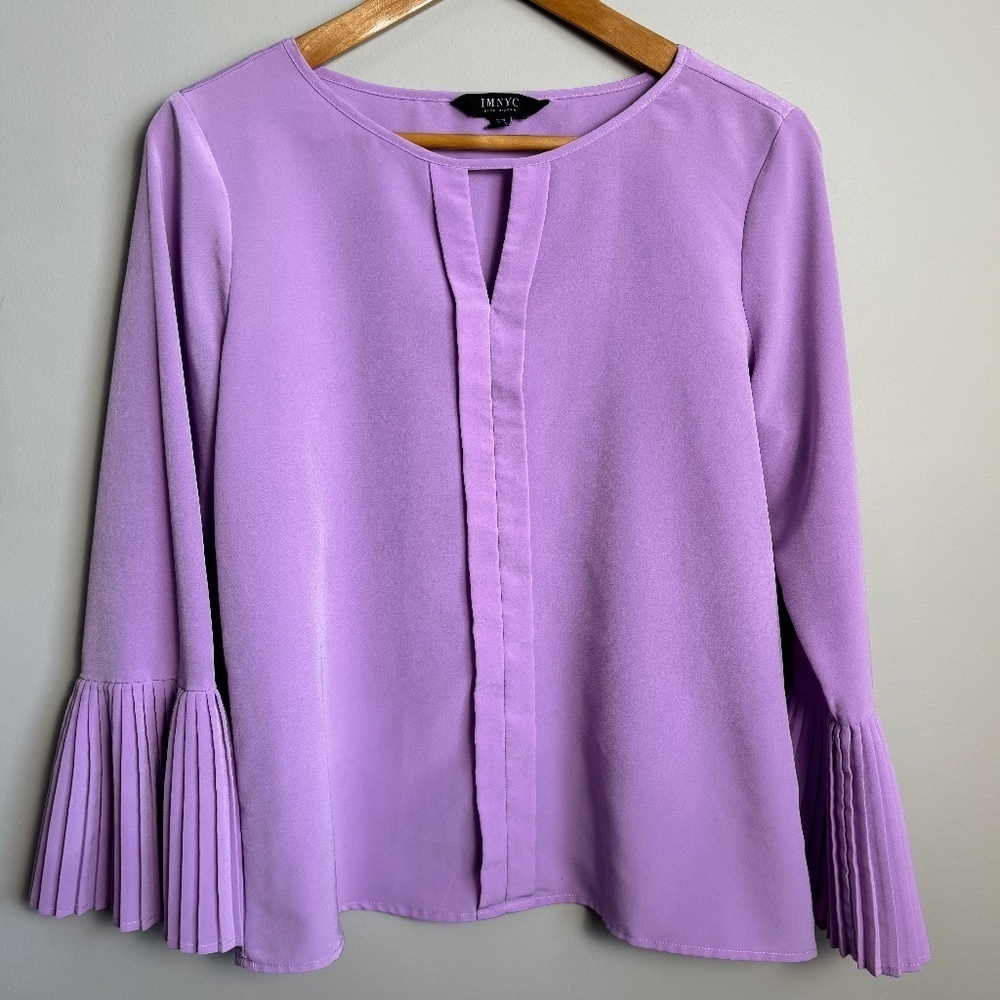 IMNYC Isaac Mizrahi Pleated Bell Cuff Women's Mauve Long Sleeve Satin‎ Blouse M